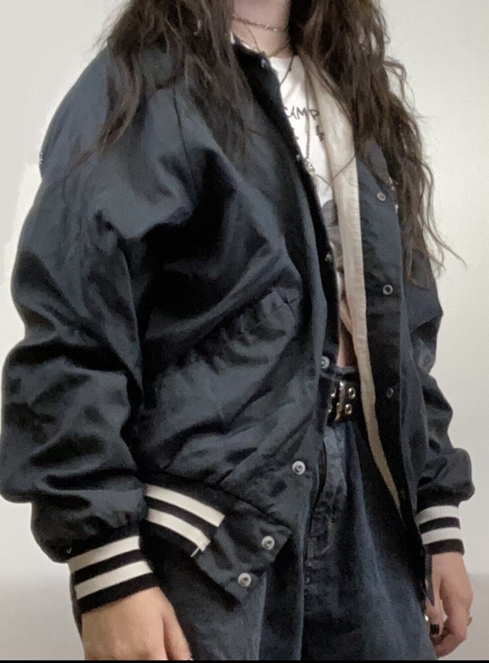 VTG Don Alleson Sz M Athletic Black Nylon Bomber Ringer Truck Tow Jacket "Rose"